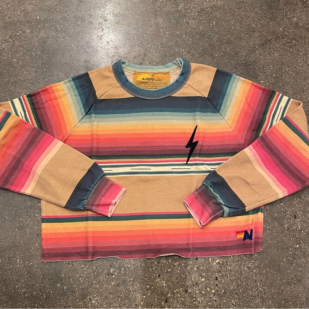 Aviator Nation Striped Crop Sweatshirt